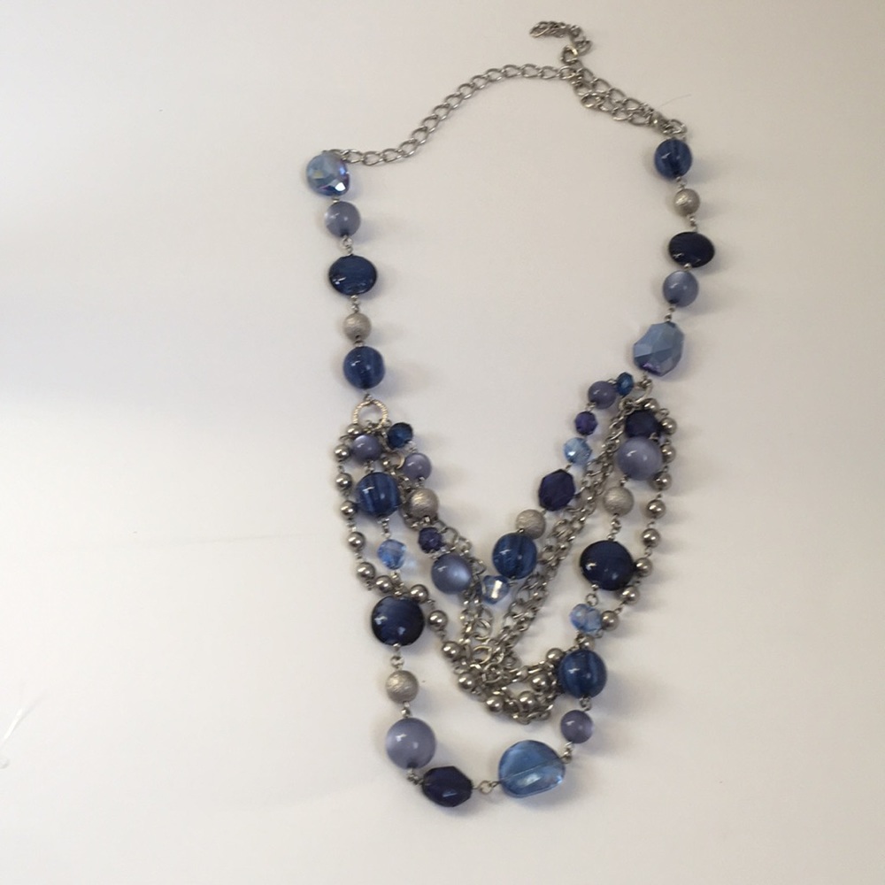 LOFT Long blue and silver necklace 19”